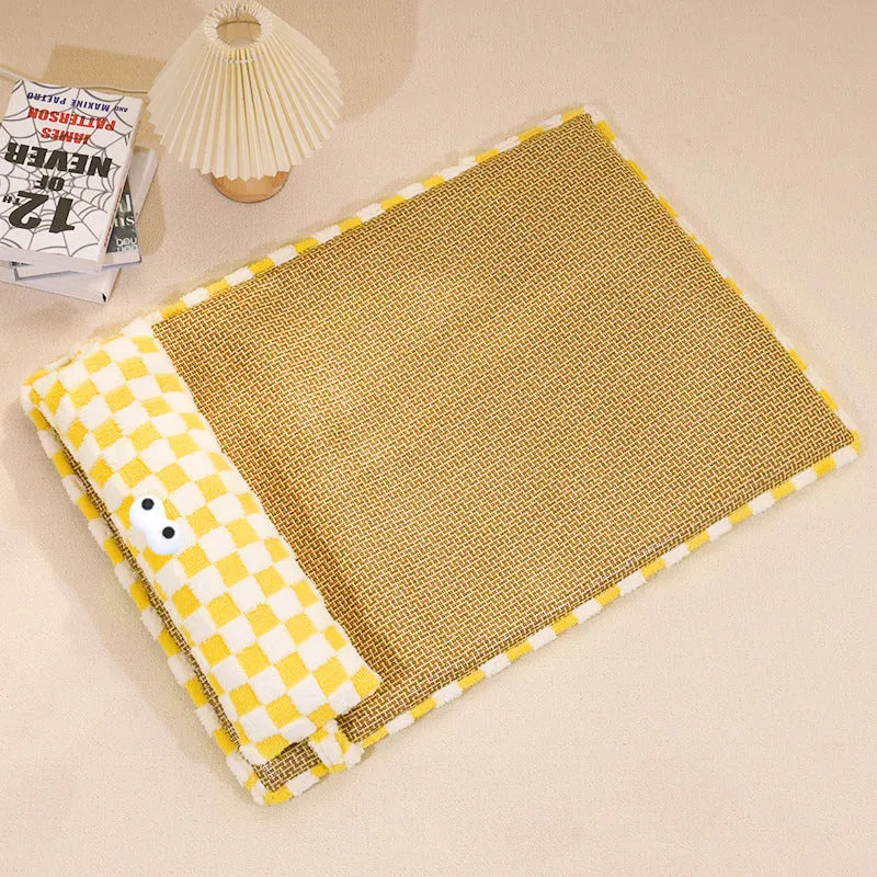 Grey and yellow pet sleeping mat in four sizes for cats and dogs