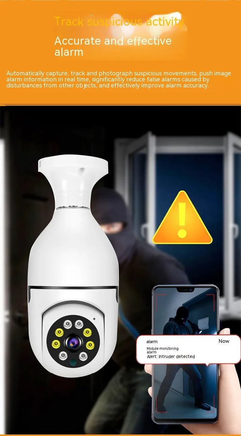 Wireless bulb security camera with plastic and metal construction measuring 5cm by 12cm
