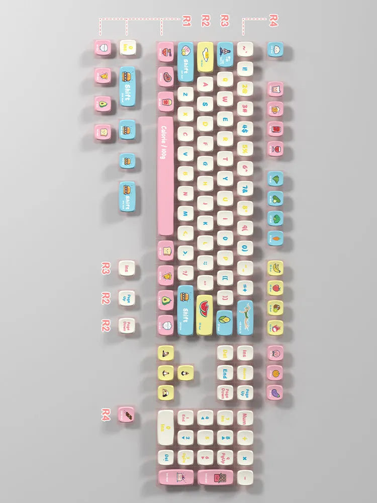 PIIFOX PF-06 transparent resin keycap set with thermal sublimation legends, Calories colour, 117 keys