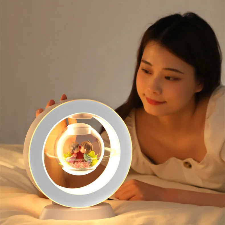 Magnetic suspension preserved fresh flower Bluetooth audio with warm light, round base, transparent PET ball, 12V 6W