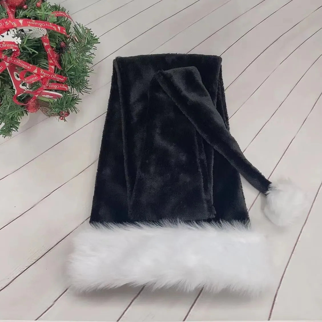 Extra long 1.5m plush polyester Christmas hat for festive decorations, 30 x 150cm