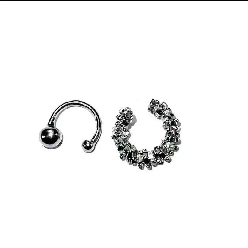 Silver geometric alloy earrings with irregular frosty style and clip-on fitting