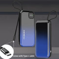 Black portable power bank with integrated charging cable showing compact industrial design