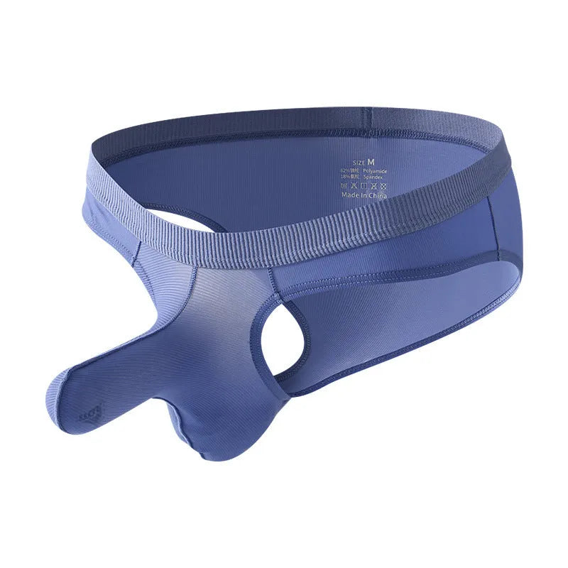 Men's low waist briefs underwear in Ice Silk fabric showing colour options and briefs cut.