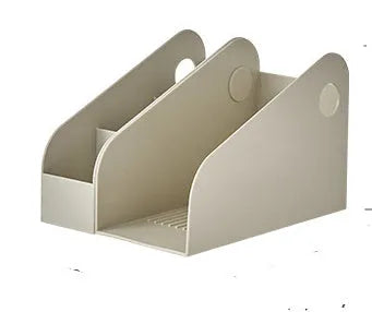 Desktop plastic storage box with two-layer shelf design in milk coffee colour