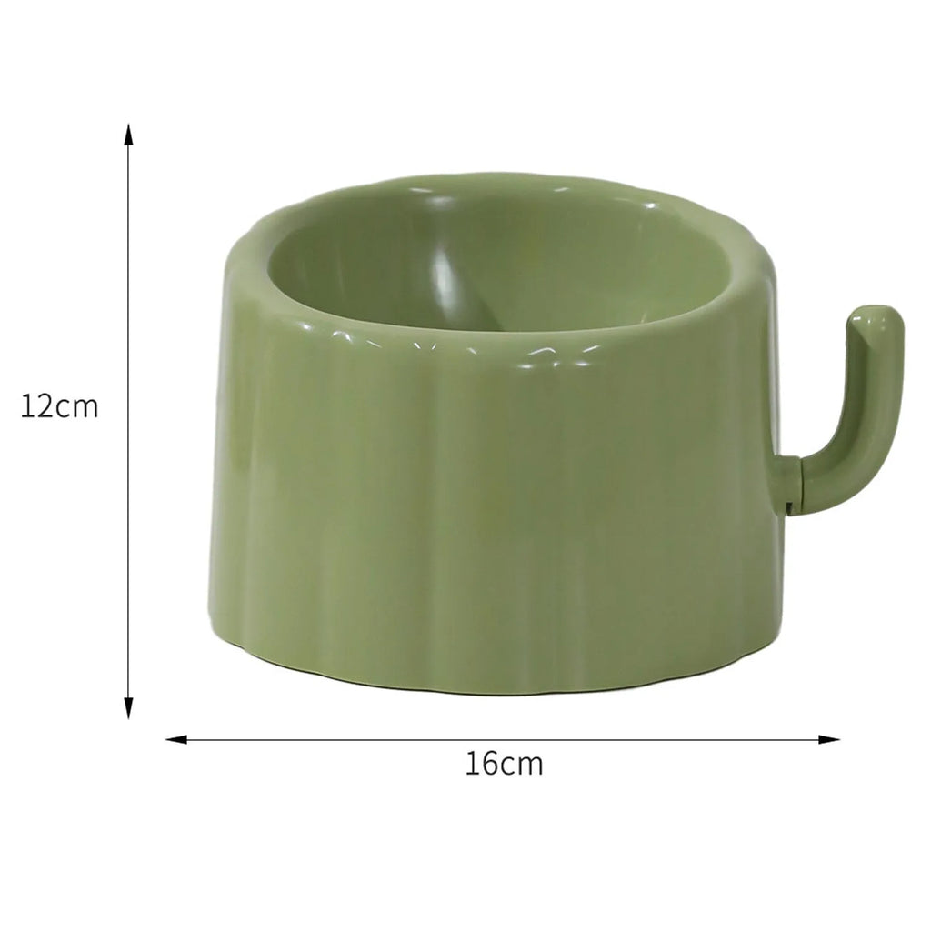 Dark green cat bowl with cactus design, showing wide mouth, heavy base, and anti-slip ring