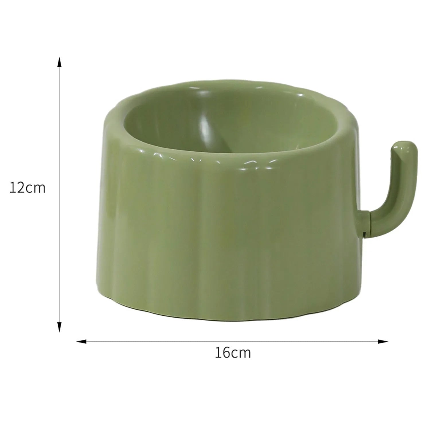 Dark green cat bowl with cactus design, showing wide mouth, heavy base, and anti-slip ring