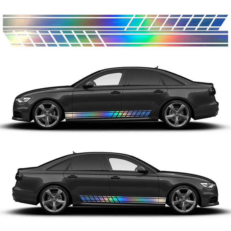 White car waist line latte art sticker, 190x11.5cm, waterproof BK material, universal decorative sticker for car body or hood