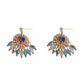 Purple diamond round crystal tassel earrings with thick gold-plated geometric design