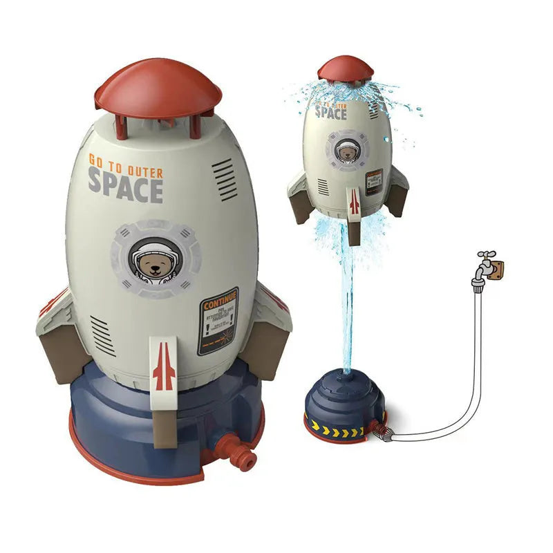 Outdoor water pressure rocket launcher toy with rotating sprinkler for children's garden play