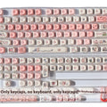 Pink PBT mechanical keyboard key cap with a detailed fragrant pig character design on all sides.