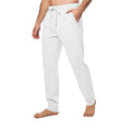 Men's cotton and linen loose straight trousers in khaki with drawstring waist and belt