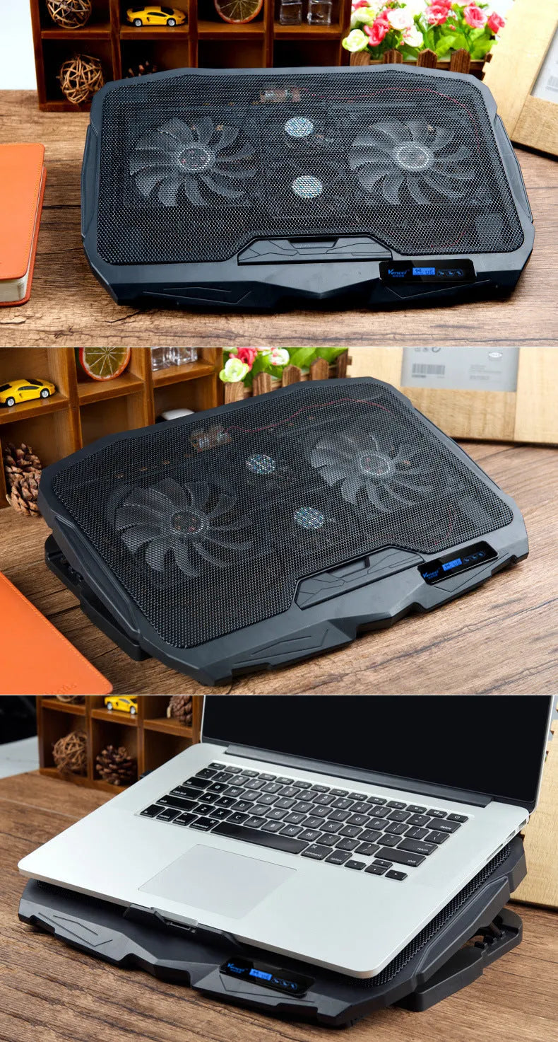 Black universal laptop cooling pad with copper heat pipes and dual USB ports