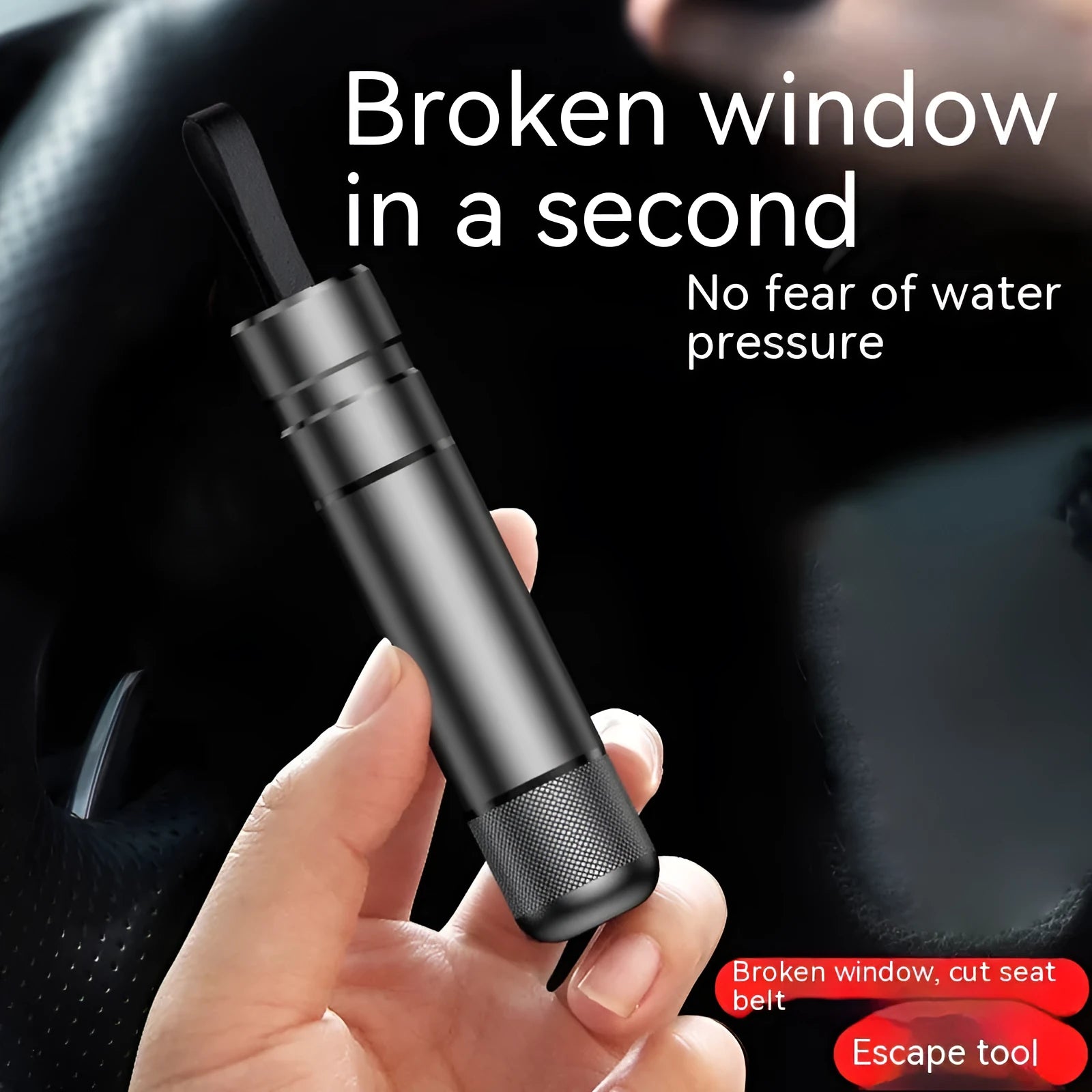 Aluminium alloy car safety escape hammer with seatbelt cutter, 88mm length with sand-blasted finish