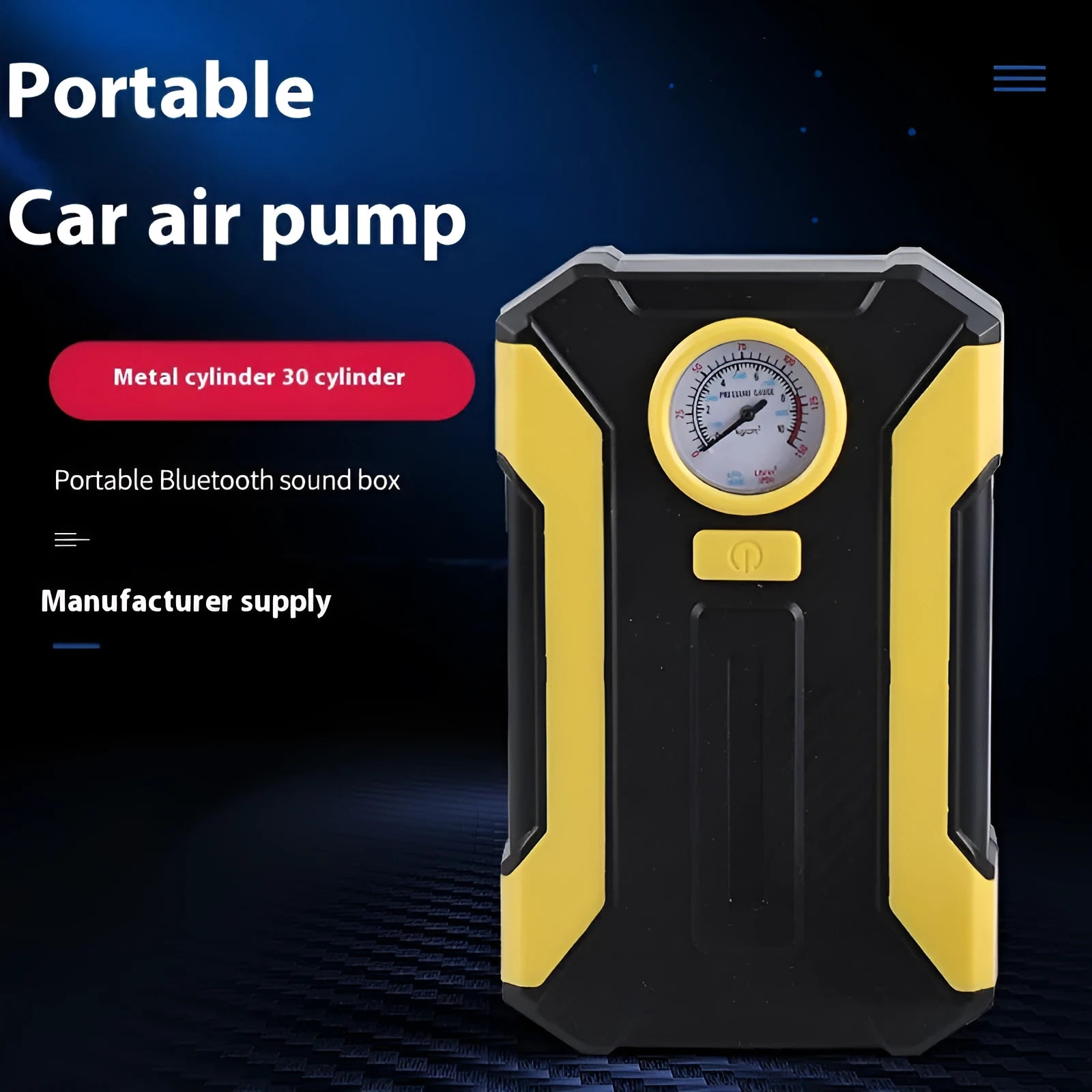 12V car inflator pump 120W wired pointer gauge ABS PP USB charging three nozzles black