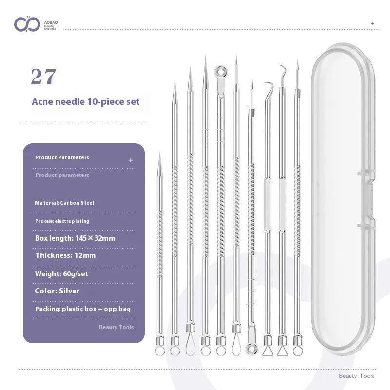 4-piece silver metal acne needle set with ultra-fine pointed tips for skin care