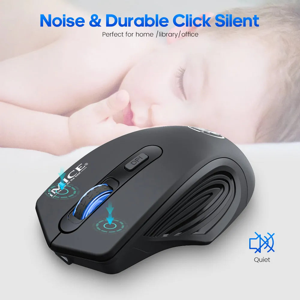 Black silent Bluetooth 2.4G wireless mouse, rechargeable, 115x80x40mm, with charging cable