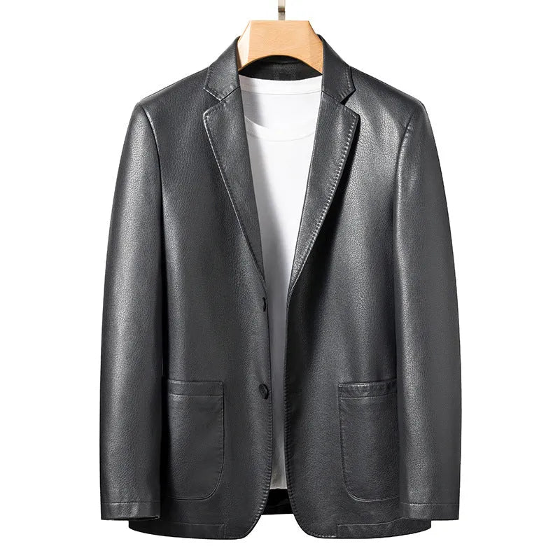 Men's trendy PU leather jacket coat in black, Korean style, sizes 170-195