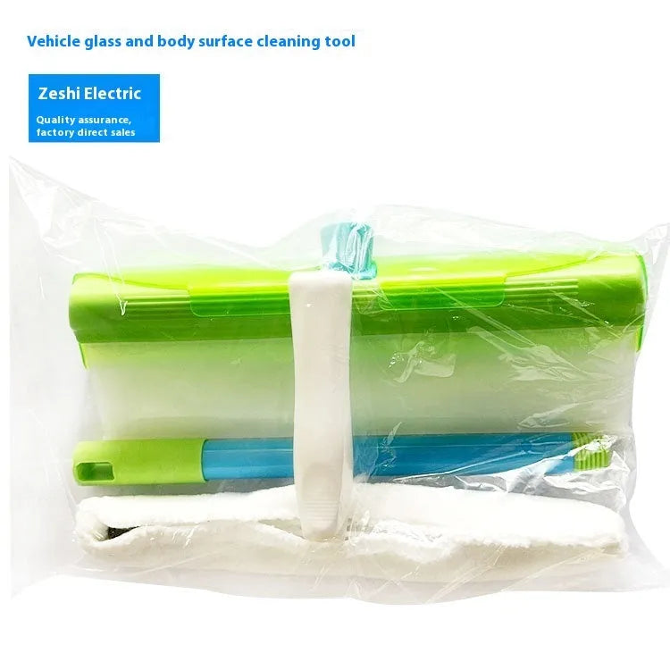 12-inch microfiber car cleaning tool with ABS handle and silicone scraper, 30x17x8cm, blue or emerald green