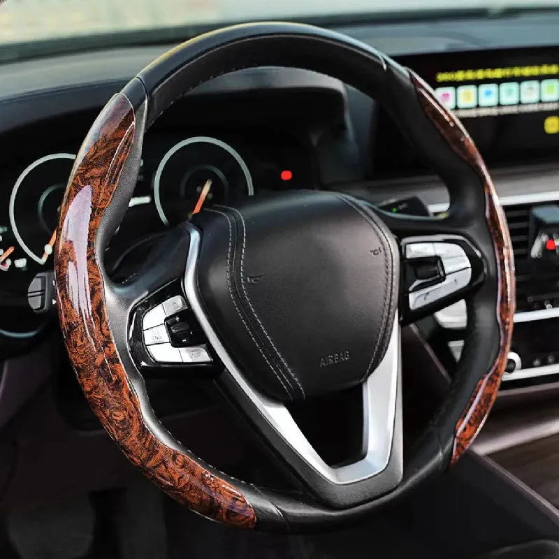Artificial leather steering wheel sleeve in crystal brown colour, sized for a 38cm diameter wheel.