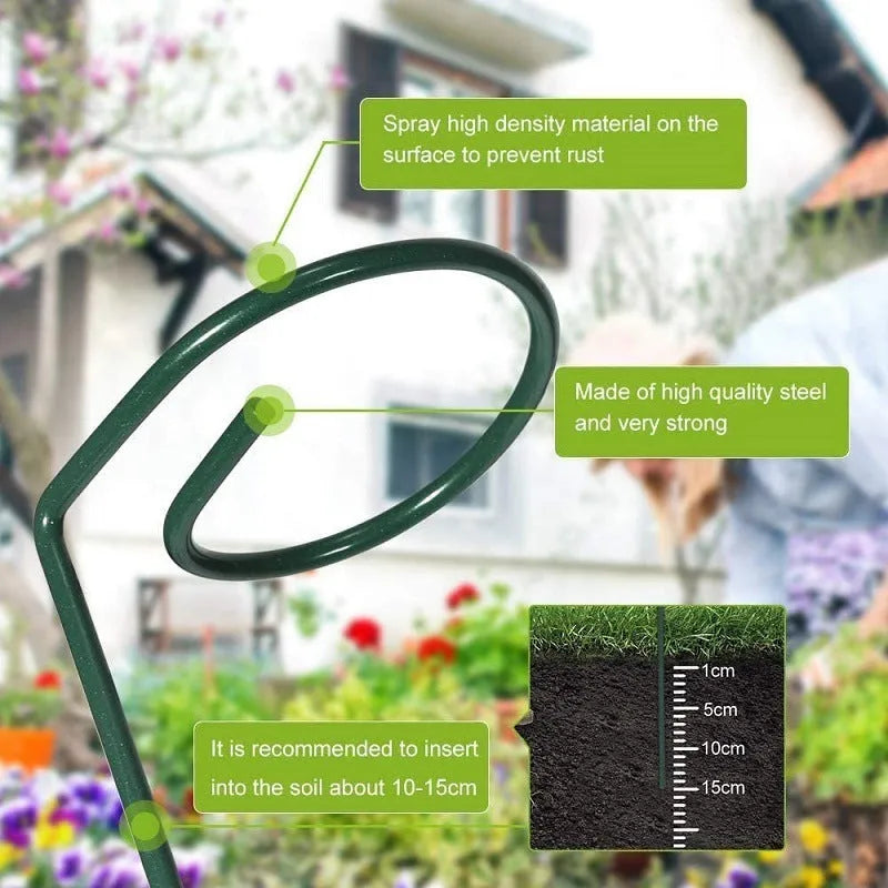 Round metal garden plant support stake with wrought iron frame for climbing plants, 20cm to 90cm