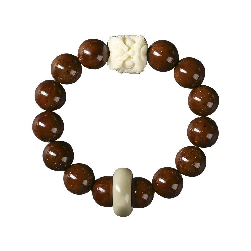 Hand-woven round bead bracelet in ivory nut lion style with 13mm beads