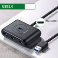 USB hub splitter 4-port ABS plastic Deep Black with indicator lights and Micro USB power port