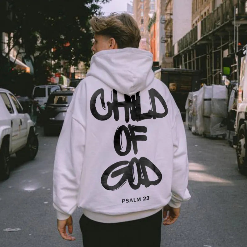 Men's cotton back letter printed hoodie in black with long sleeves and hoodie collar
