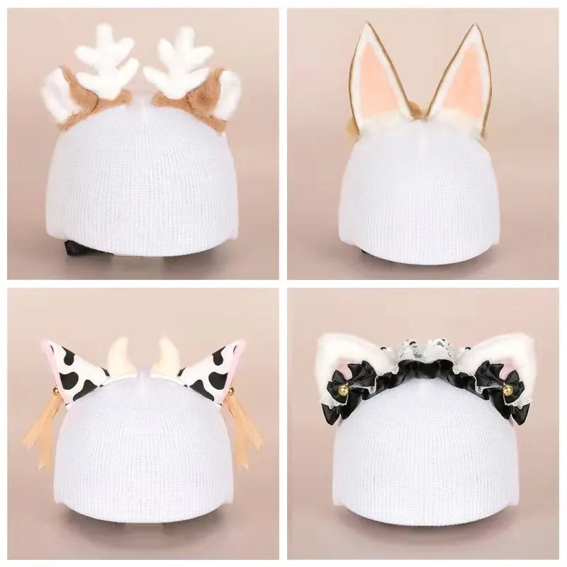 Soft plush cartoon character hat topper decoration for a ski helmet.
