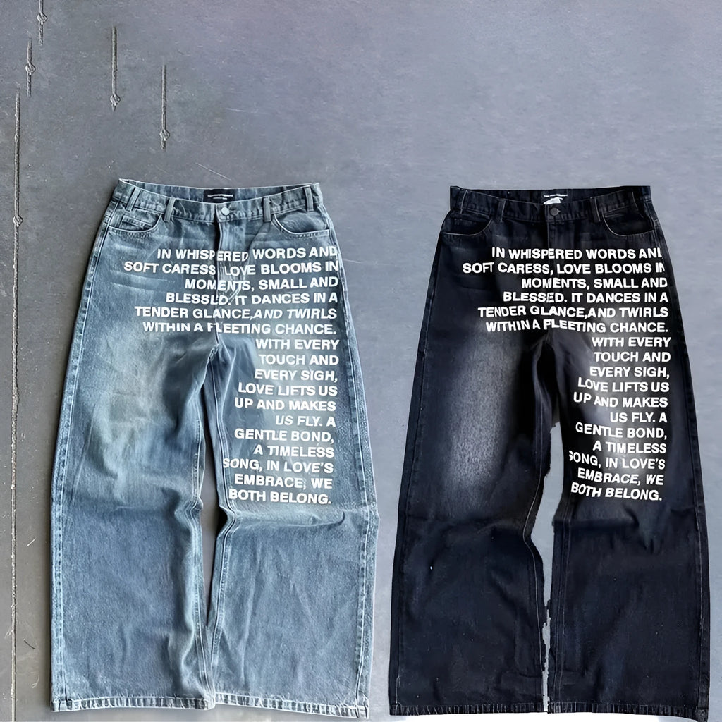 Man wearing loose fit black wide leg cotton casual trousers