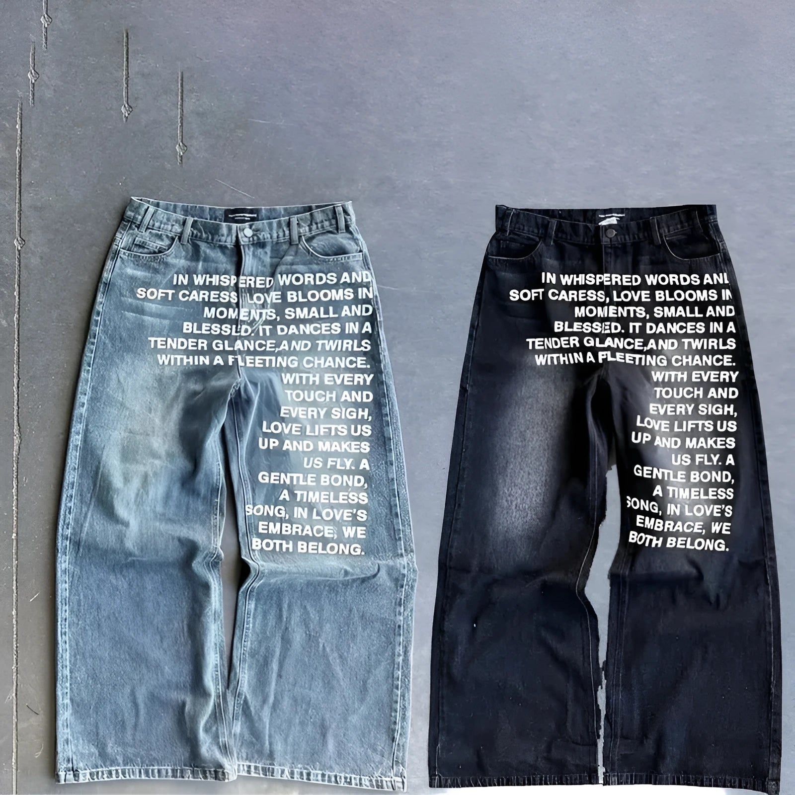 Man wearing loose fit black wide leg cotton casual trousers
