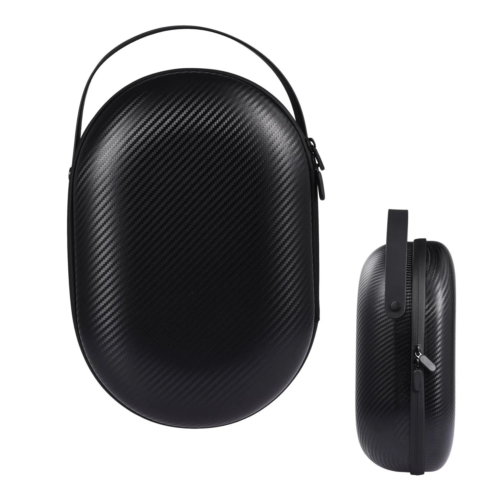 Apple Vision Pro in black twill EVA storage bag with sewn seams and compact shape