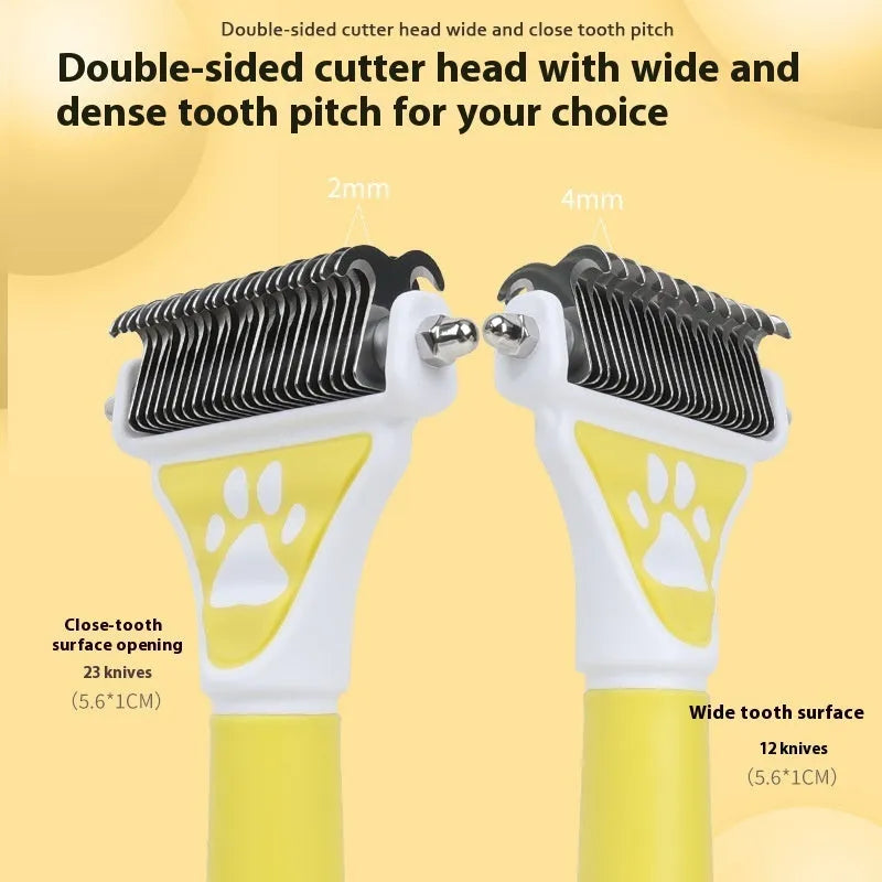 Pet grooming comb for knot untying float hair cleaning in green yellow plastic metal with comb x1