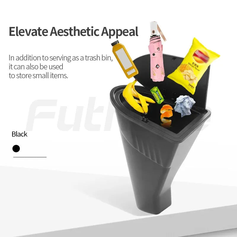 Two black ABS plastic car door trash cans for Tesla Model Y front doors