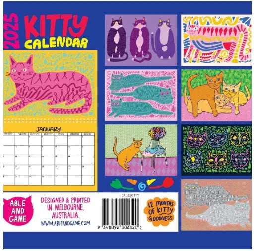Landscape format cat wall calendar with feline photography for 2024 or 2025 planning