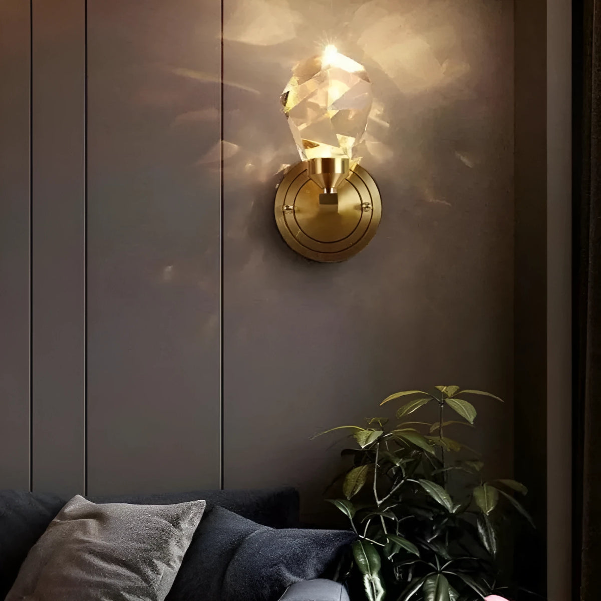 Copper modern villa art rotating light luxury crystal wall lamp with 11.5cm length 20cm height