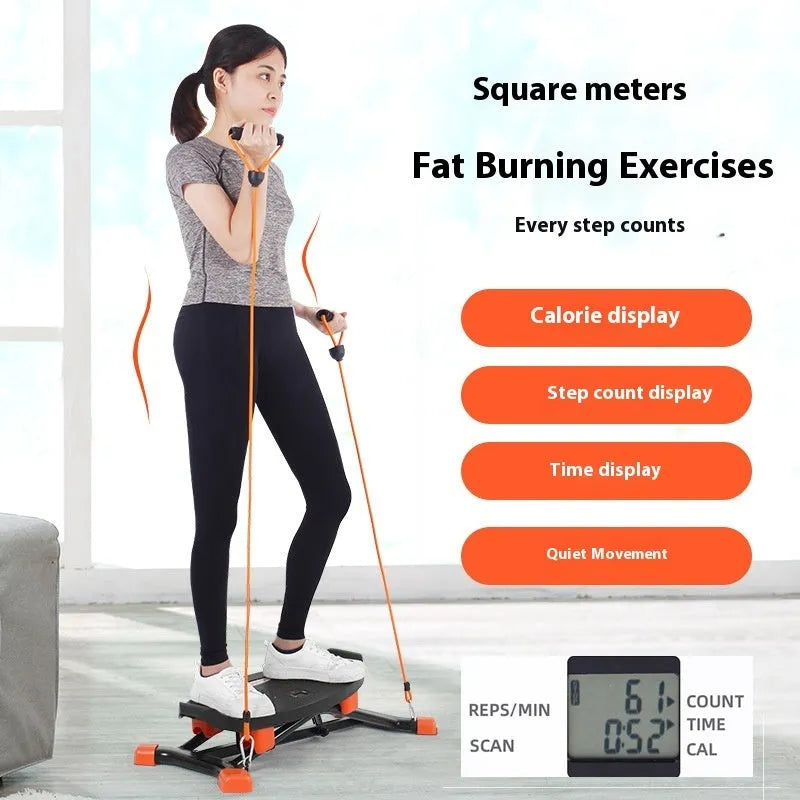 Black mini fitness skiing machine folded to 77x32x17cm with elastic hand straps