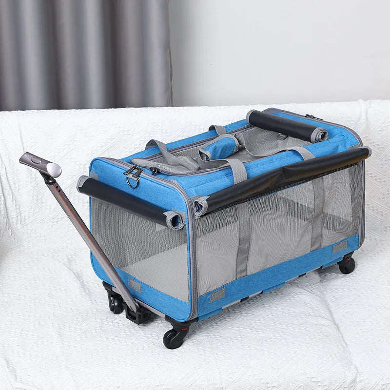 Fashion personalized foldable cat pet trolley bag in solid colour Oxford fabric, 17.50kg load capacity