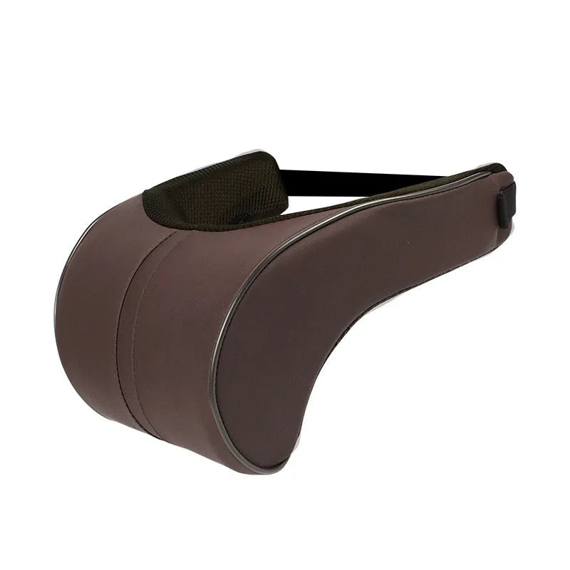 Car seat cushion headrest with memory foam interior and leather exterior in solid colour