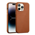 Berry Purple genuine leather magnetic phone case for iPhone 14 Pro showing magnetic adsorption feature