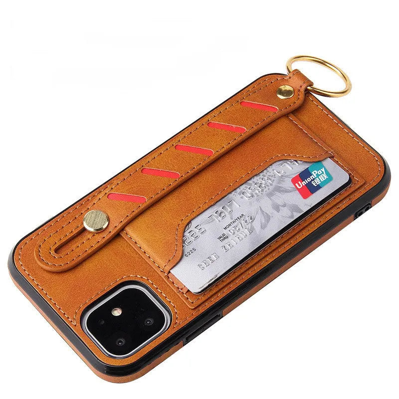 Imitation leather phone case for iPhone in retro solid colour texture with a leather grain finish shown in black