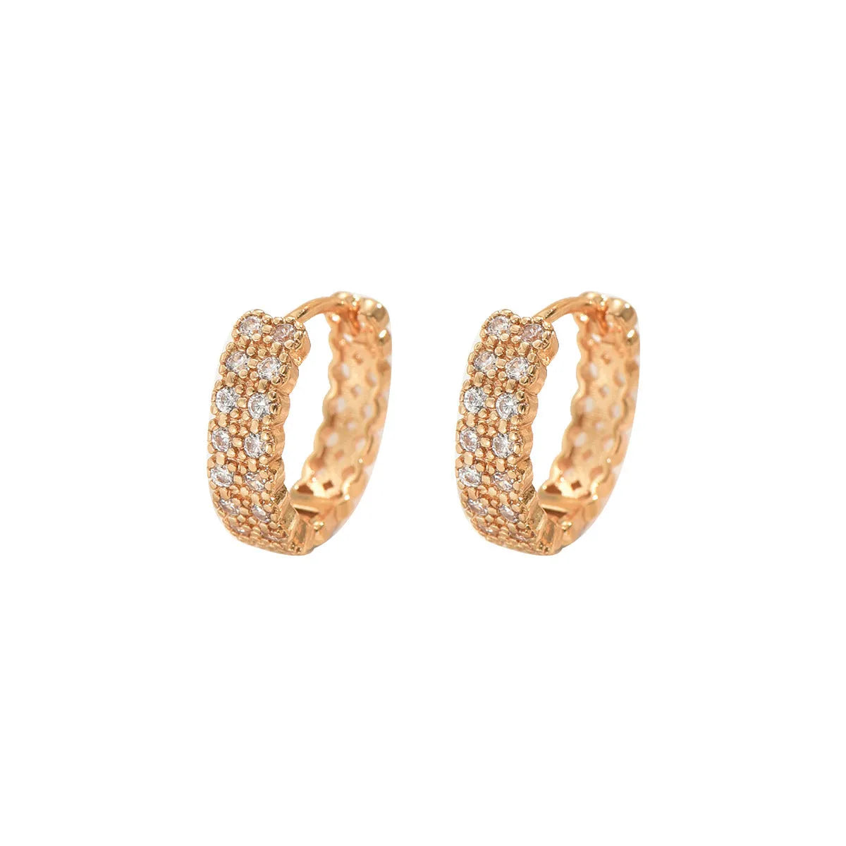 Copper geometry pattern ear studs with round, dot, and ring details in colour DE20288.