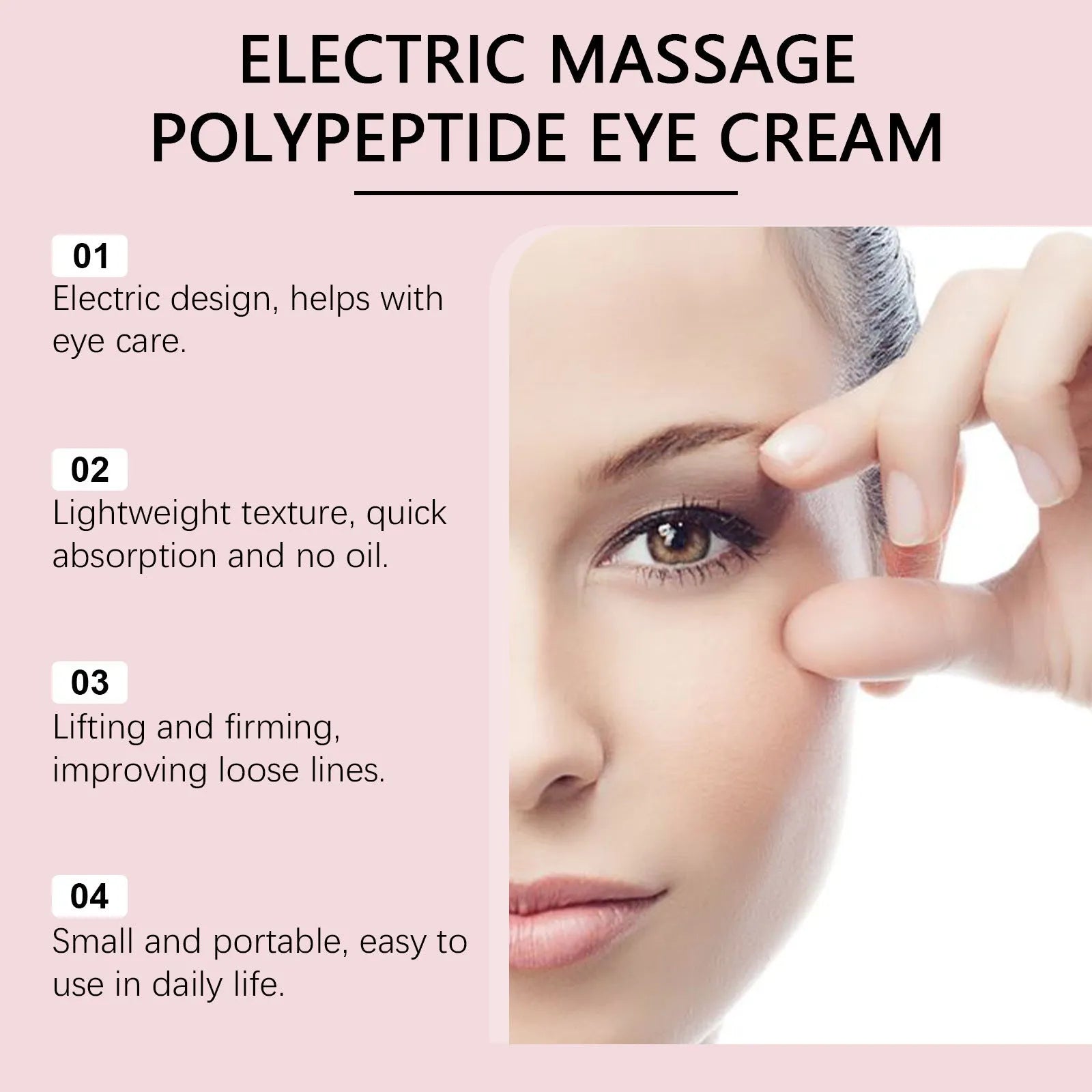 Electric firming eye cream device with massage head, 50g, 7.7cm by 11cm.