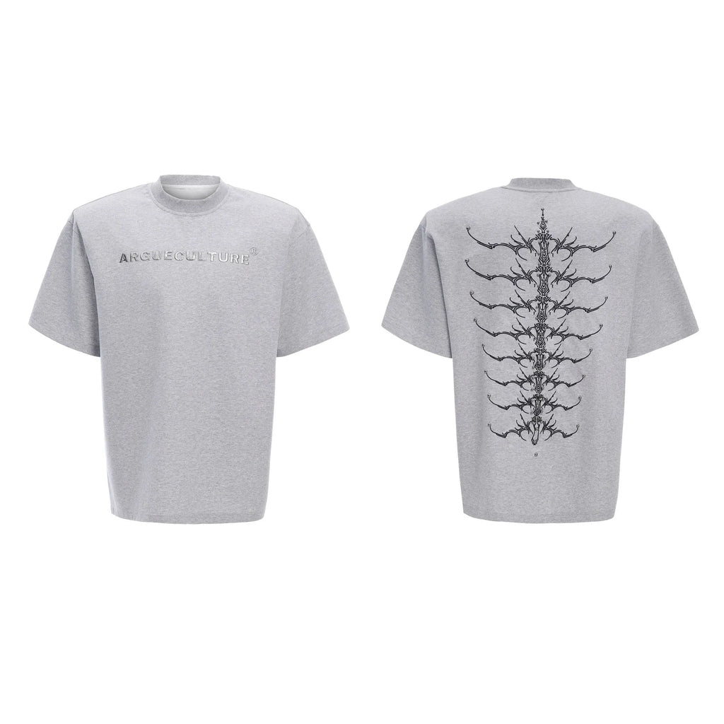 Men's snake pupil backbone embroidered heavy rivet short sleeve pure cotton T-shirt in cool black, loose fit pullover style