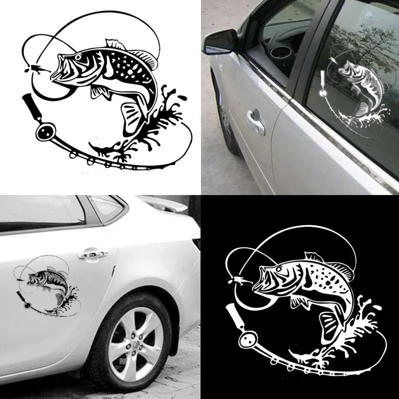 Year Fish car sticker in red colour on a car bumper, 25cm PET decal