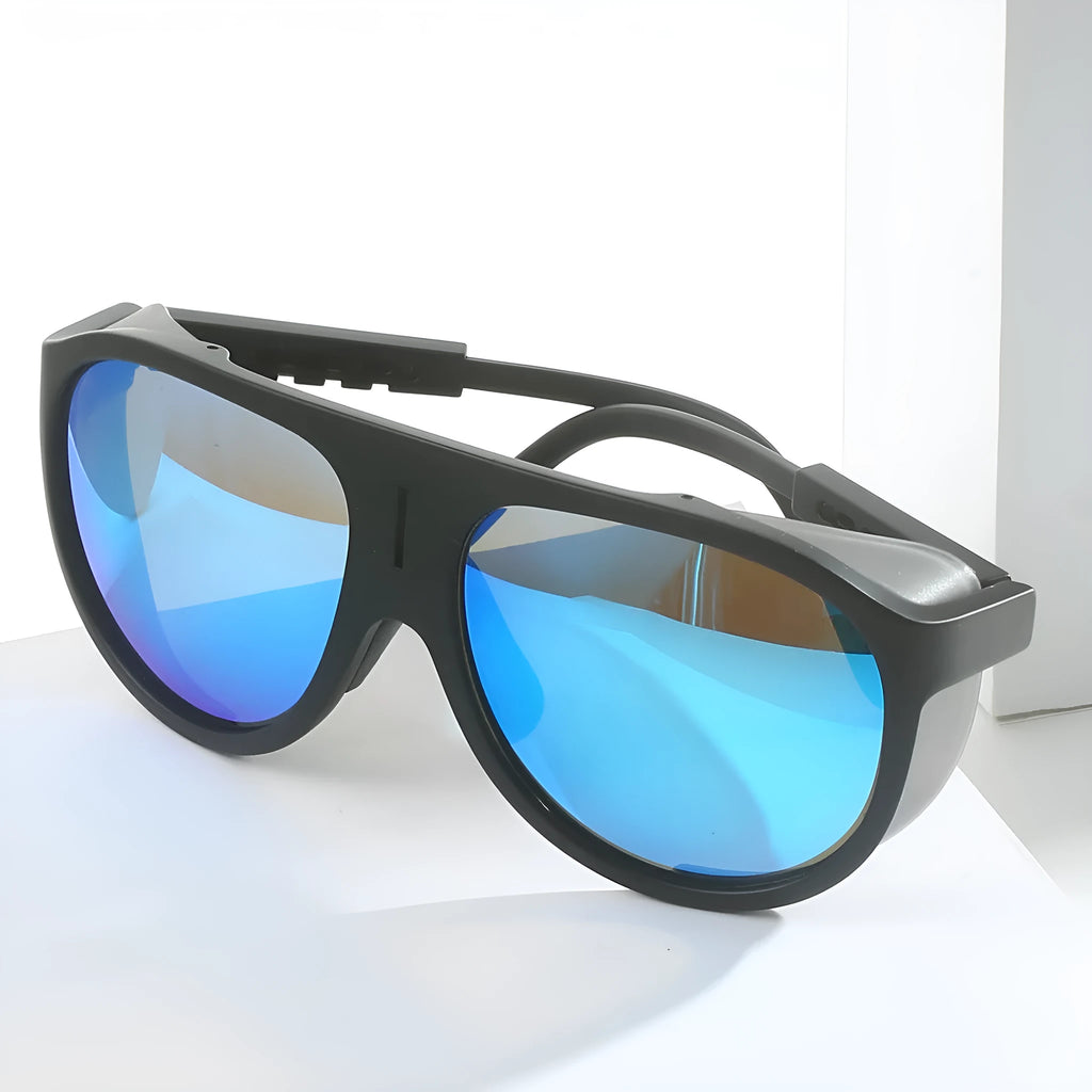 Large frame polarized sunglasses with TAC lens and PC frame for cycling and outdoor sports, shown in white frame gray piece
