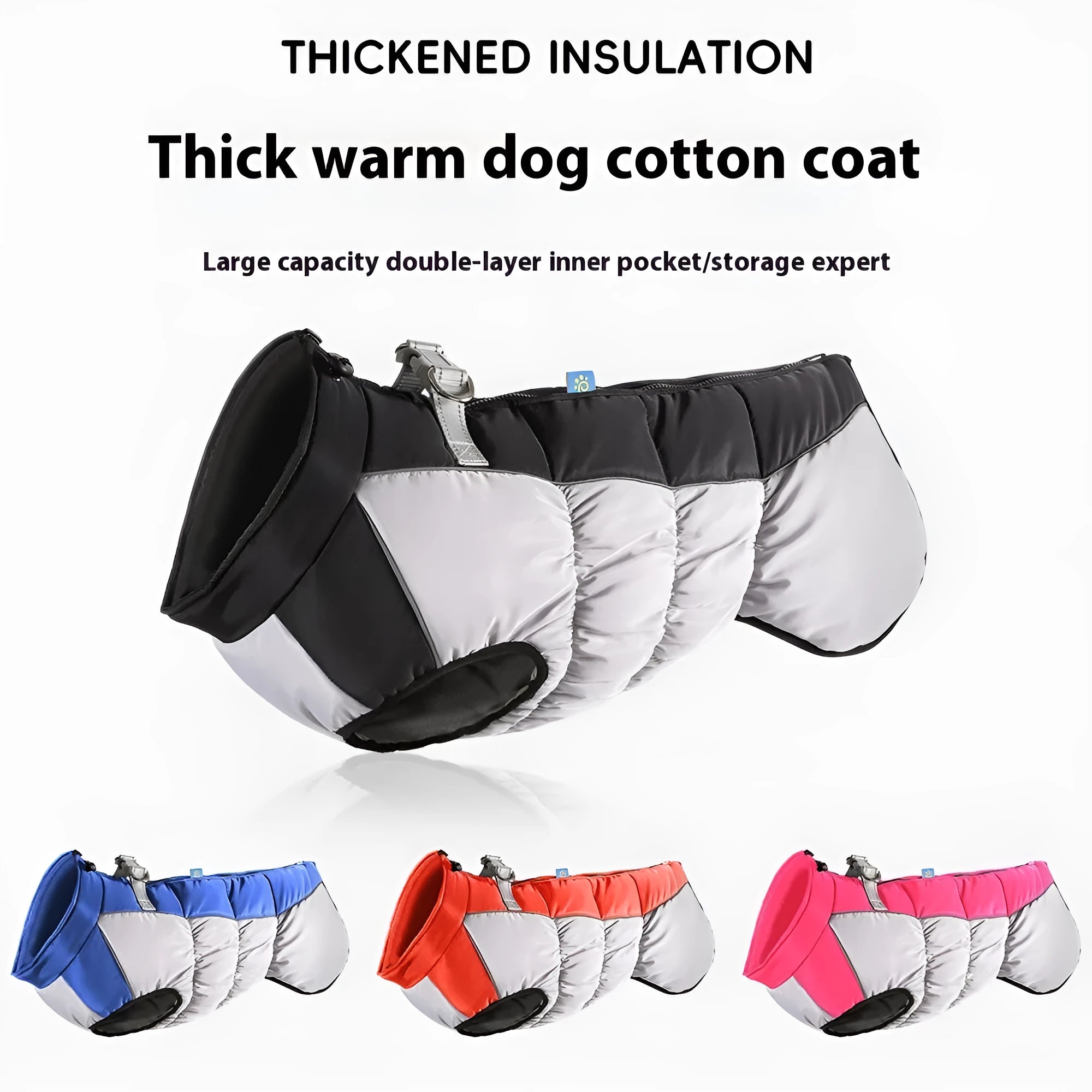 Big dog wearing reflective waterproof winter coat in polar fleece