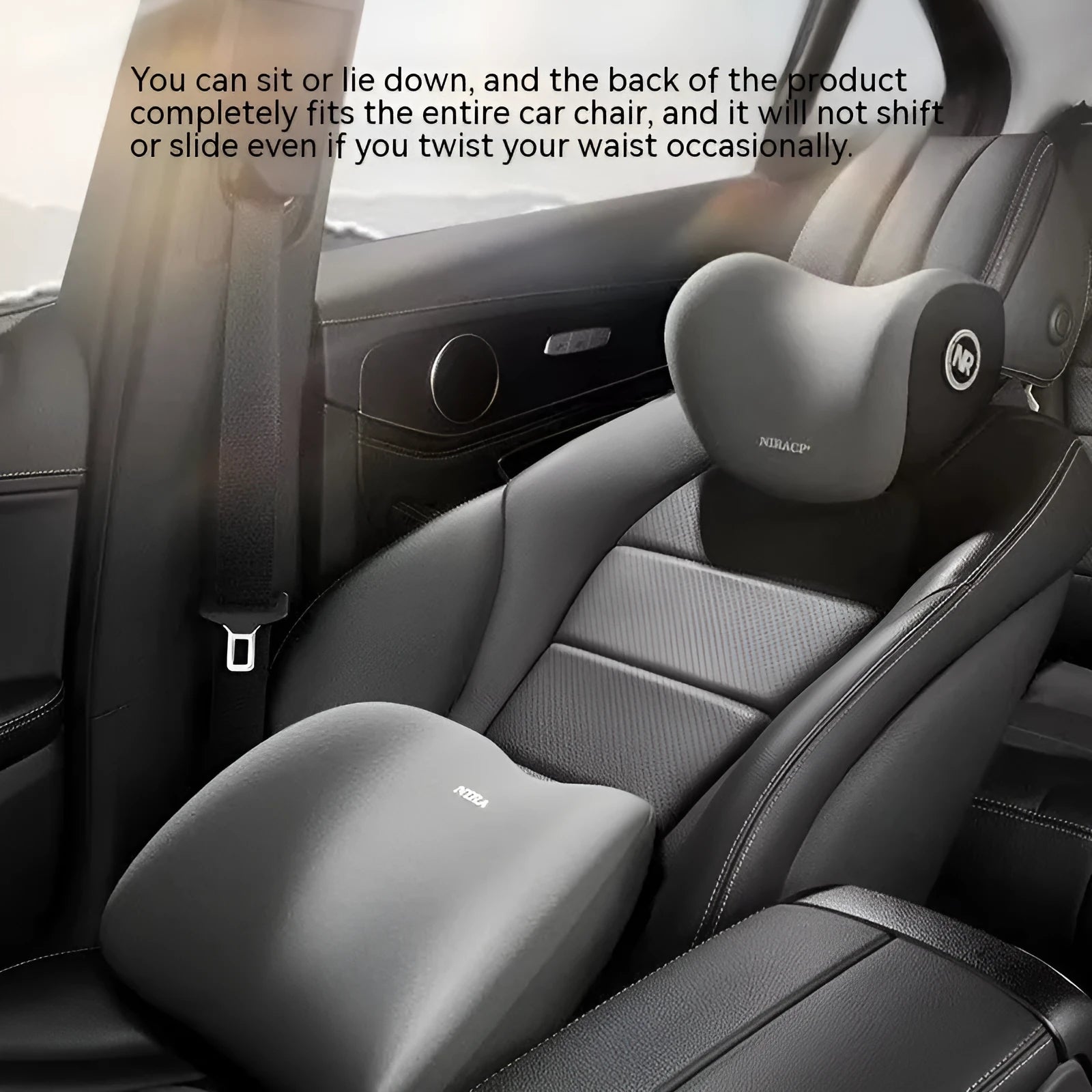 Car headrest and lumbar support pillow set with memory foam filling in five colour options