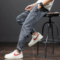 Men's Korean-style cargo jeans with straight leg and micro-elastic cotton fabric