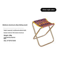 Black national style aluminium alloy folding camp stool shown in open and folded positions.
